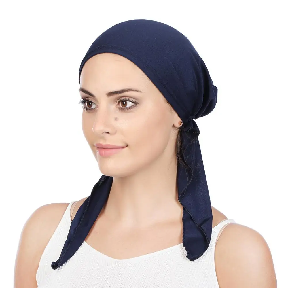 Muslim Pre-Tied Scarf Chemo Beanies Bonnet Caps Women Turban Hat Headwear Headscarf Wrap Cancer Bandanas Hair Accessories