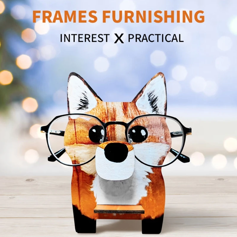 Wooden Animal Fox Glasses Display Stand Jewelry Watch Holder Storage Rack for Home Bedroom Office Desk Decoration Sunglasses