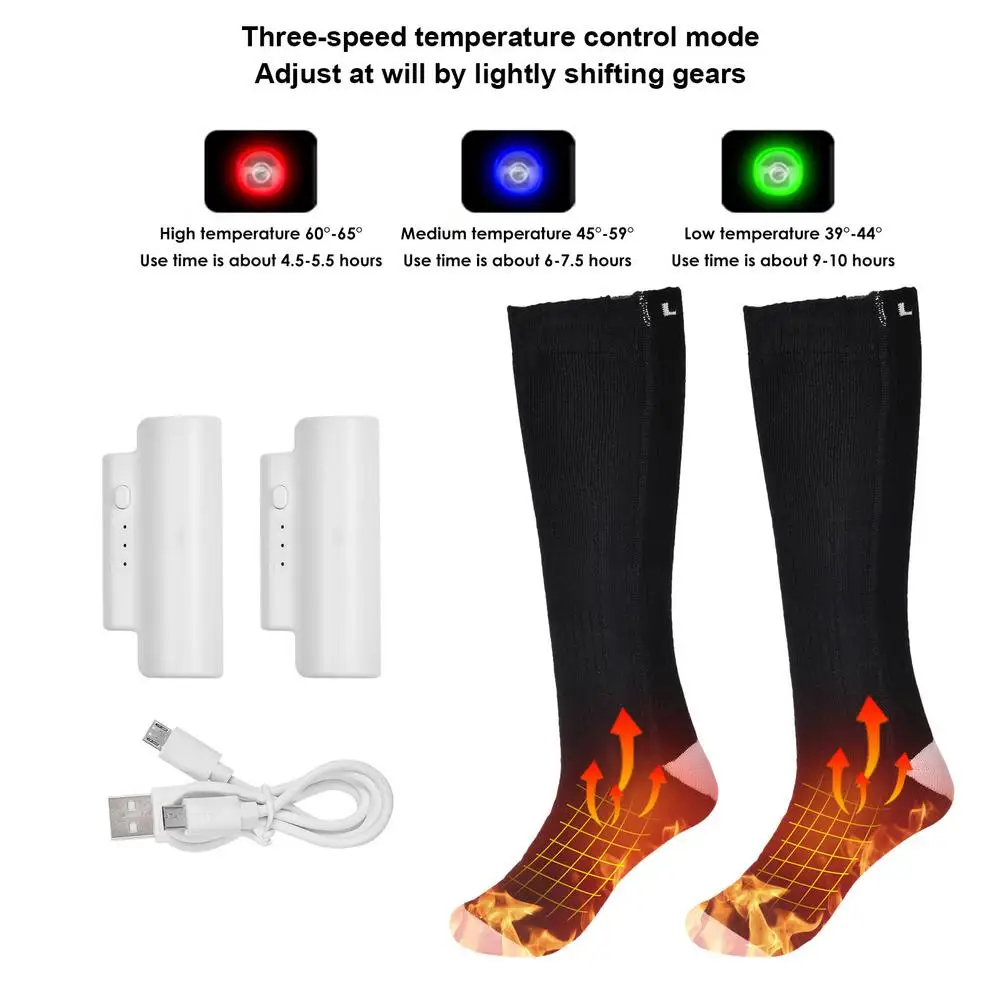 Winter Electric Heating Socks USB Rechargeable Thermal Warm Sock With Battery 3 Speeds Temperature Adjustment Foot Warmer