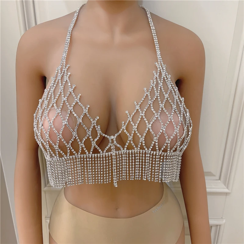 

High-end Luxury Shining Rhinestone Crystal Body Chain Set Sexy Bikini Bra Thong Nightclub Charming Women's Jewelry Set Wholesale