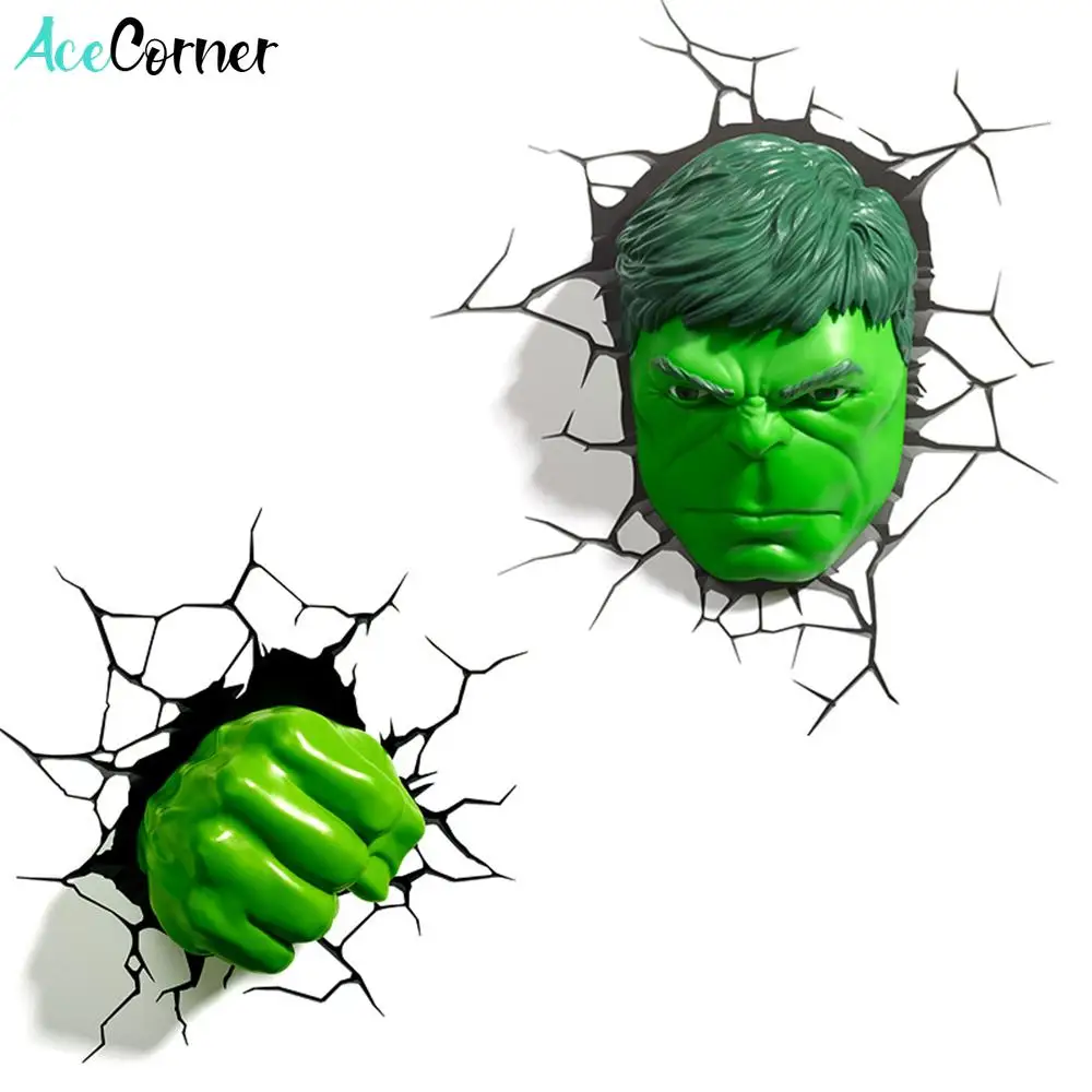 Acecorner Hulk Head Hand Superhero 3D Creative LED Wall Lamp Sticker Hanging Avengers Marvel  Night Light for Christmas Kid Gift