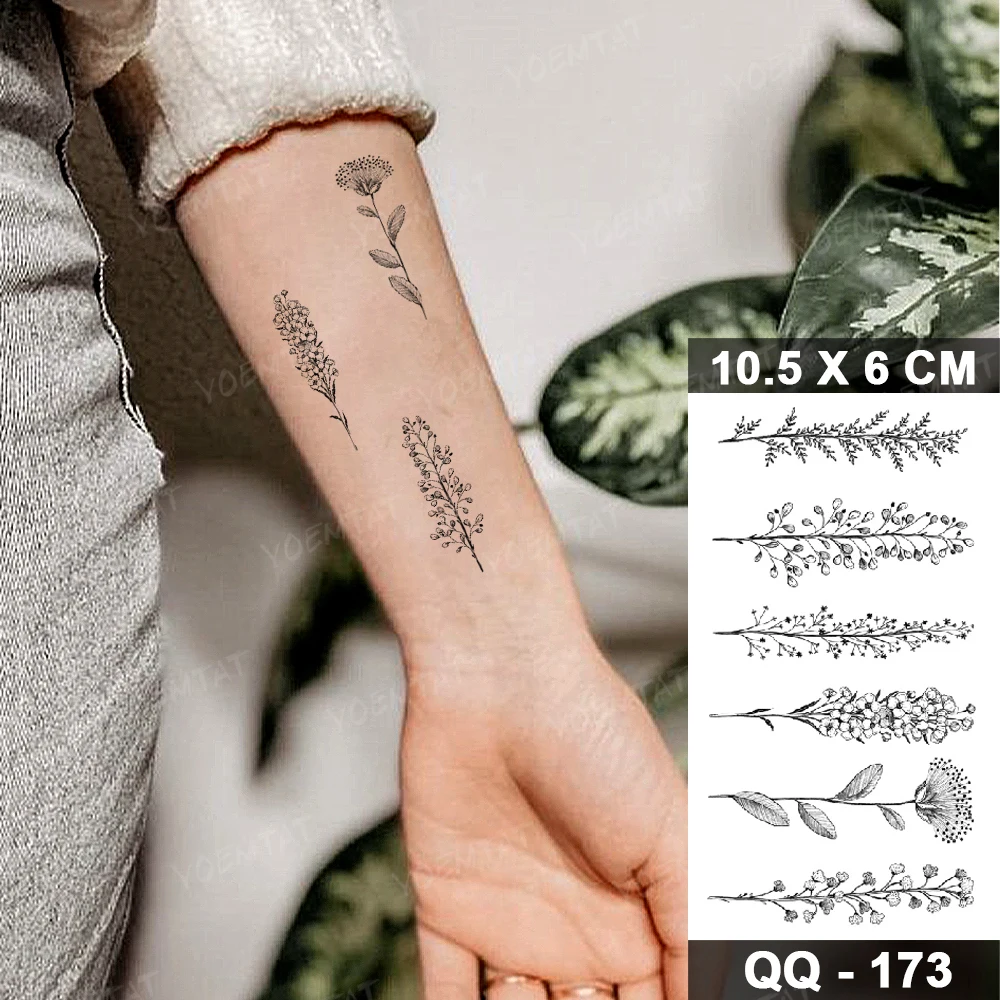 Cute Line Rose Waterproof Temporary Tattoo Sticker Whale Text Plant Child Hand Fake Tatto Body Art Flash Wrist Tatoo Man