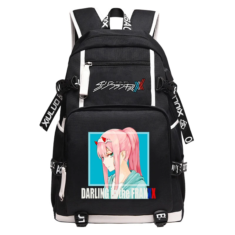 DARLING in the FRANXX Large Travel Backpack Oxford School Bags Girls ZERO TWO Bookbag USB Charging Laptop Bagpack Cartoon Rugzak