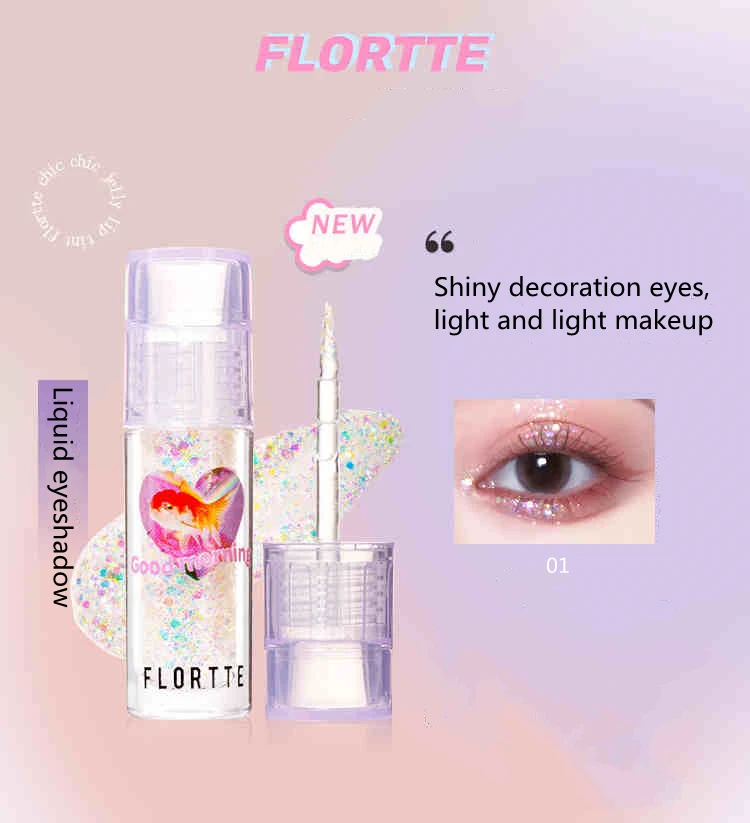 New Colors! Flortte Heart Attack Liquid Eyeshadow Shimmer Glitter Sequins Shine Brighten Lying Silkworm Highlighter Eye Makeup