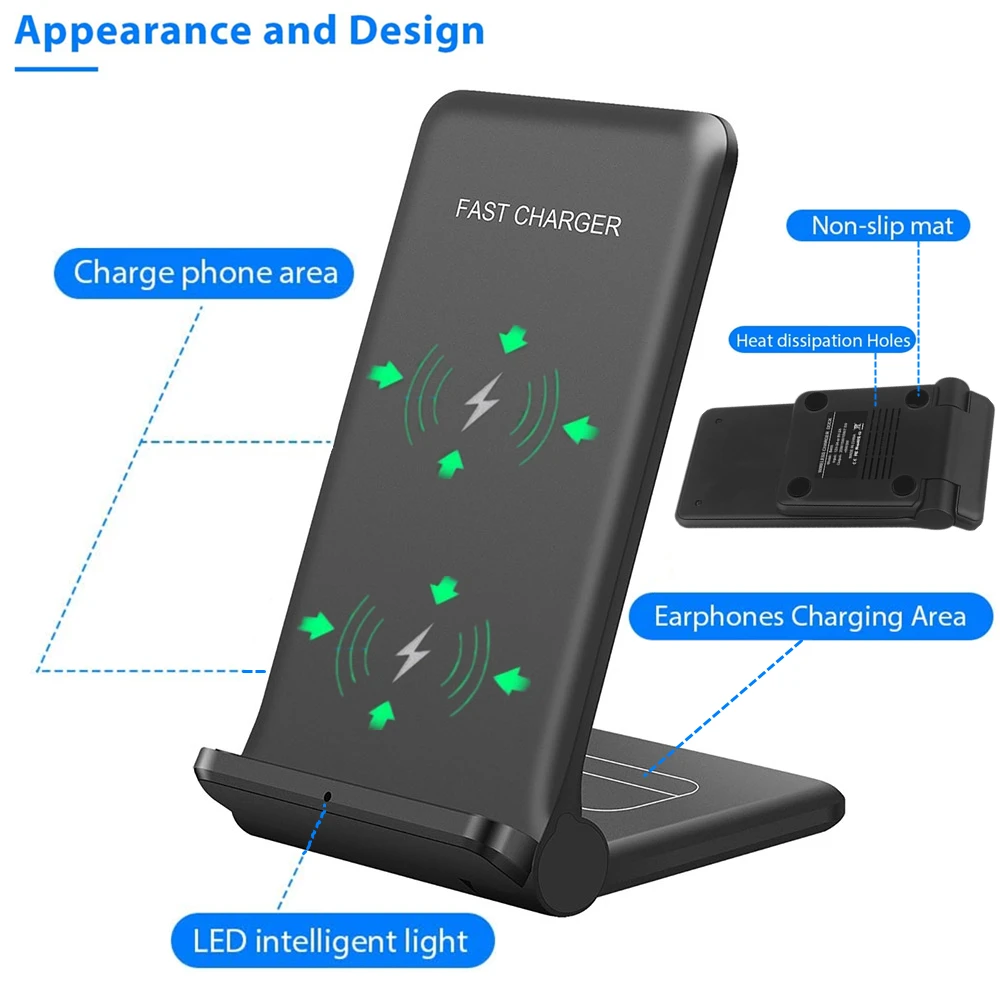 2 in 1 Wireless Charger For iPhone 15 14 13 12 11 8 X XR Airpods 3 Pro 25W Fast Charging Foldable Stand Pad for Samsung S23 S22