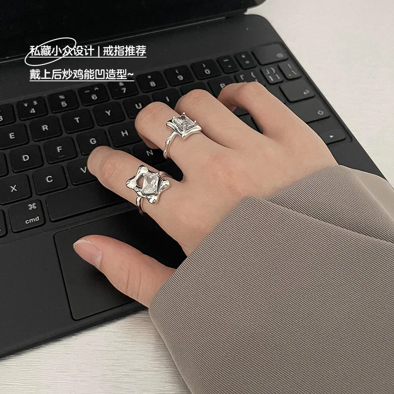 925 sterling silver irregular personality ring trendy girl niche design Korean temperament fashion open  double 11 wholesale