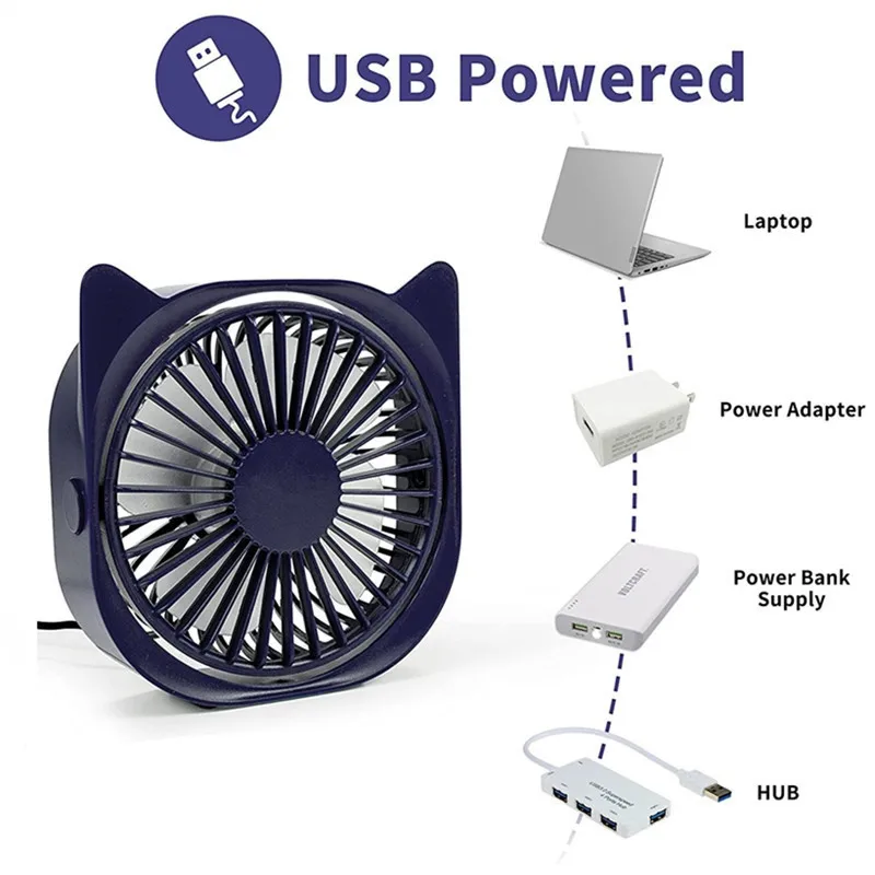 Мини-вентилятор Настольный портативный бесшумный с 3 скоростями, 360 °