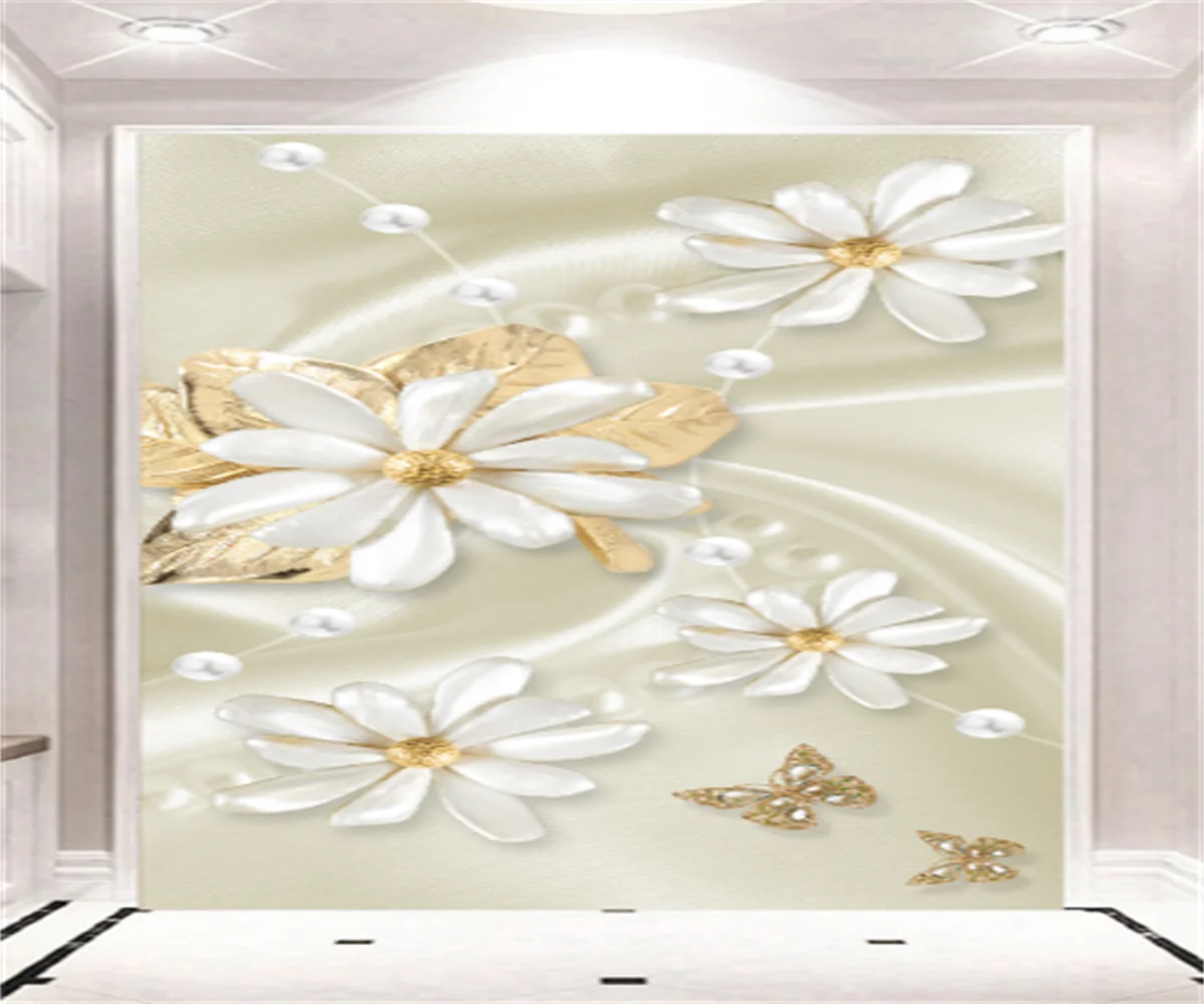 European style elegant and fresh jewelry flower porch TV background wallpaper 3D custom simple home photo mural