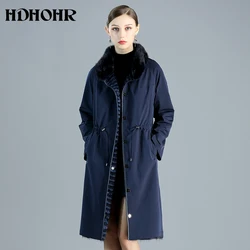HDHOHR-abrigo de piel de visón Real para mujer, chaqueta de piel de visón Natural de doble cara, abrigo largo de tira cálida para invierno, novedad de 2024