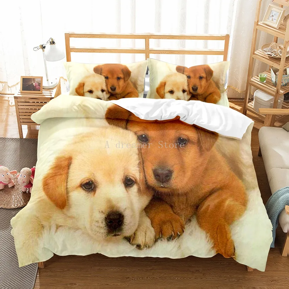 

Cute Pet Dog Bedding Set 3D Printed Golden Retriever Comforter Duvet Cover Bedclothes 2/3pcs Home Textiles Luxury Housse Couette