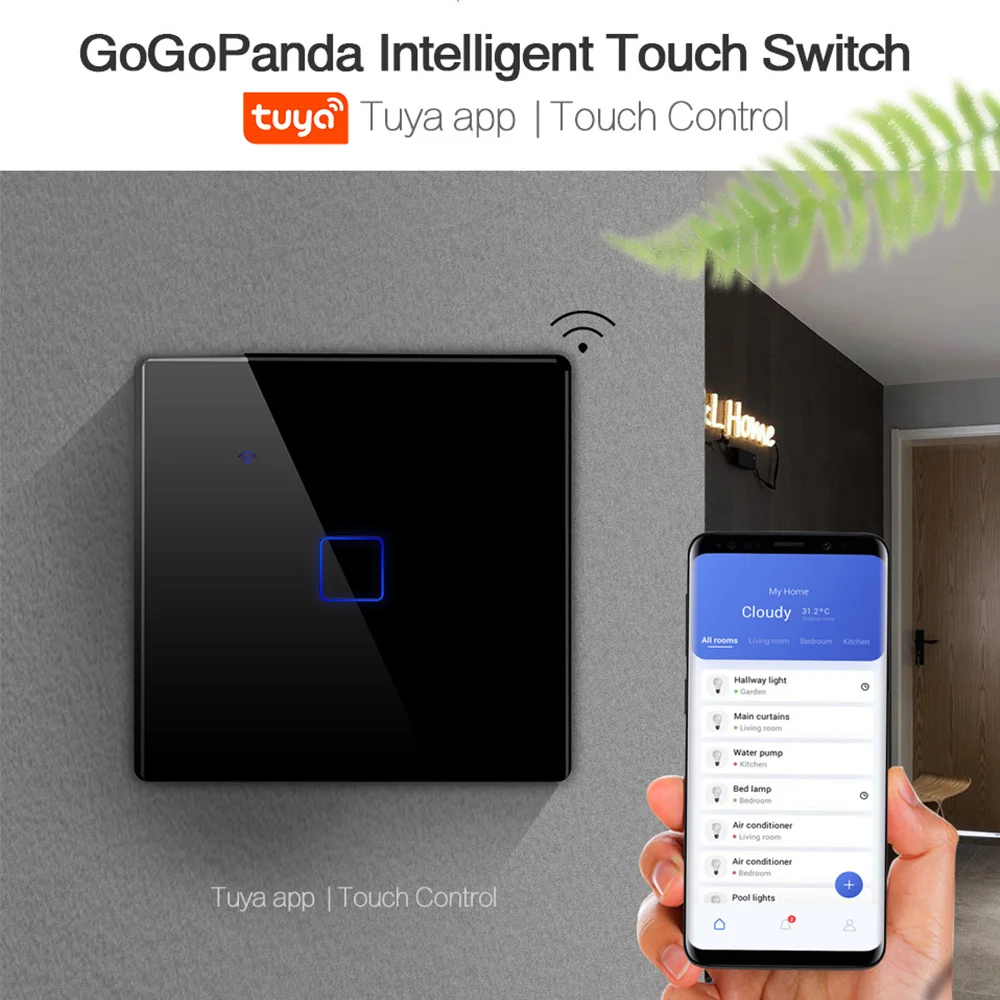 EU Standard 1 Way Wifi Switch Remote Voice  Control Wall Light Controller Smart Home Automation Touch Google Gome Tuya