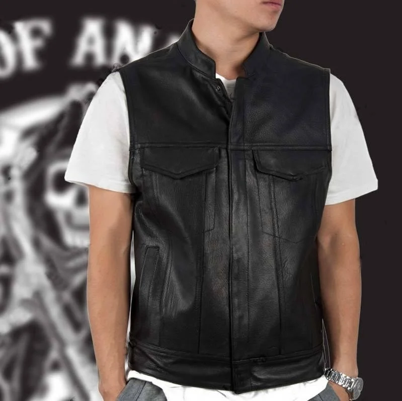 Moda colete preto motocicleta hip hop colete masculino couro falso punk sólido preto primavera sem mangas colete de couro