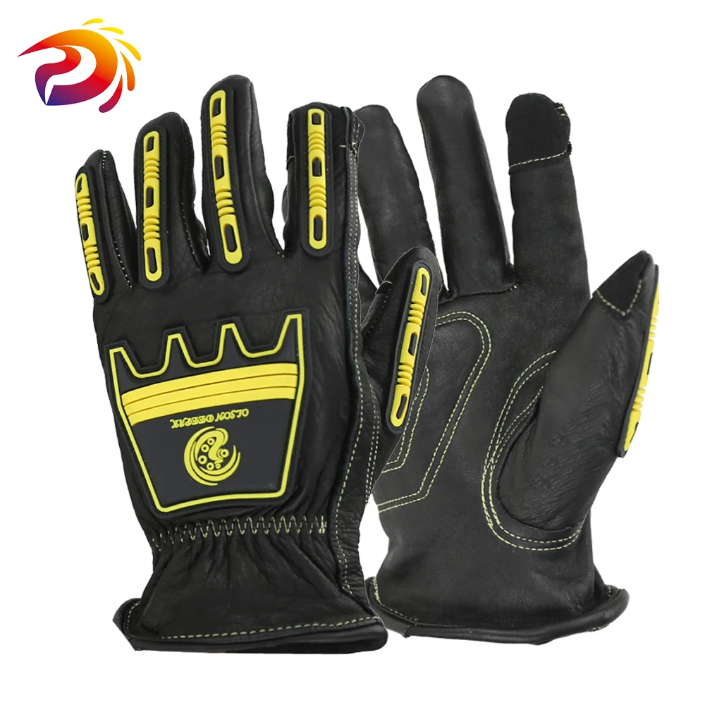 Safety Anti Impact Gloves Leather Heavy Duty Durable Black Cowhide Touch Screen Working Glove