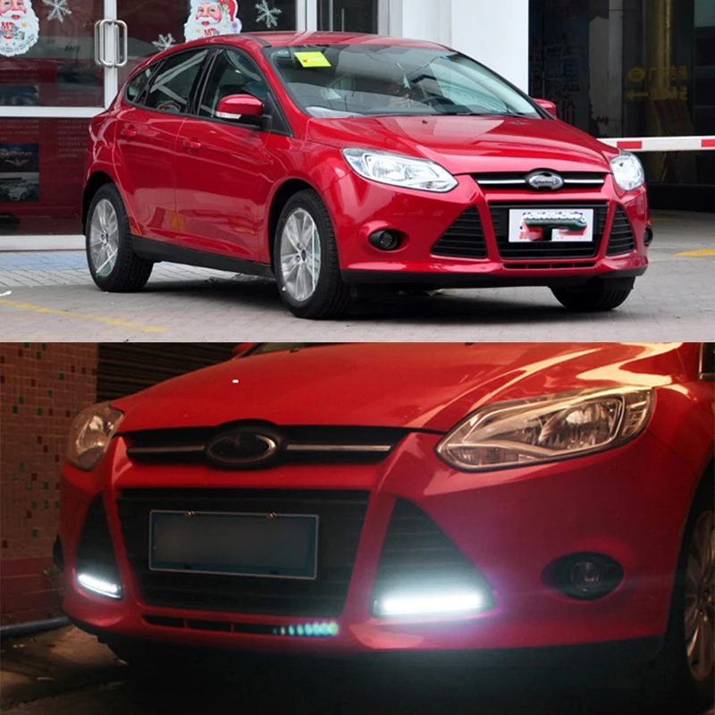 1 Pair Car styling Turn Signal Yellow Car LED DRL Daytime Running Lights replace Fog Lamp Frame for Ford Focus 3 MK3 2012~2014