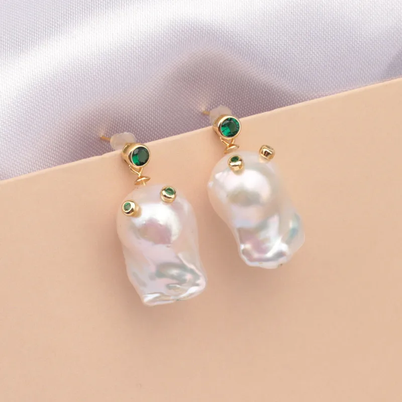 popular natural white baroque pearl from oyster gold plate solid 925 sterling silver earring women wedding fashion gift