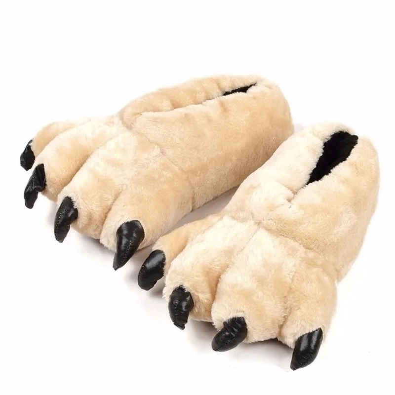 Soft Furry Slippers For Home Man Plush Fuzzy Home Shoes Slippers For Boys Funny Animal Slides Men's Bear Paw Slippers Cosplay