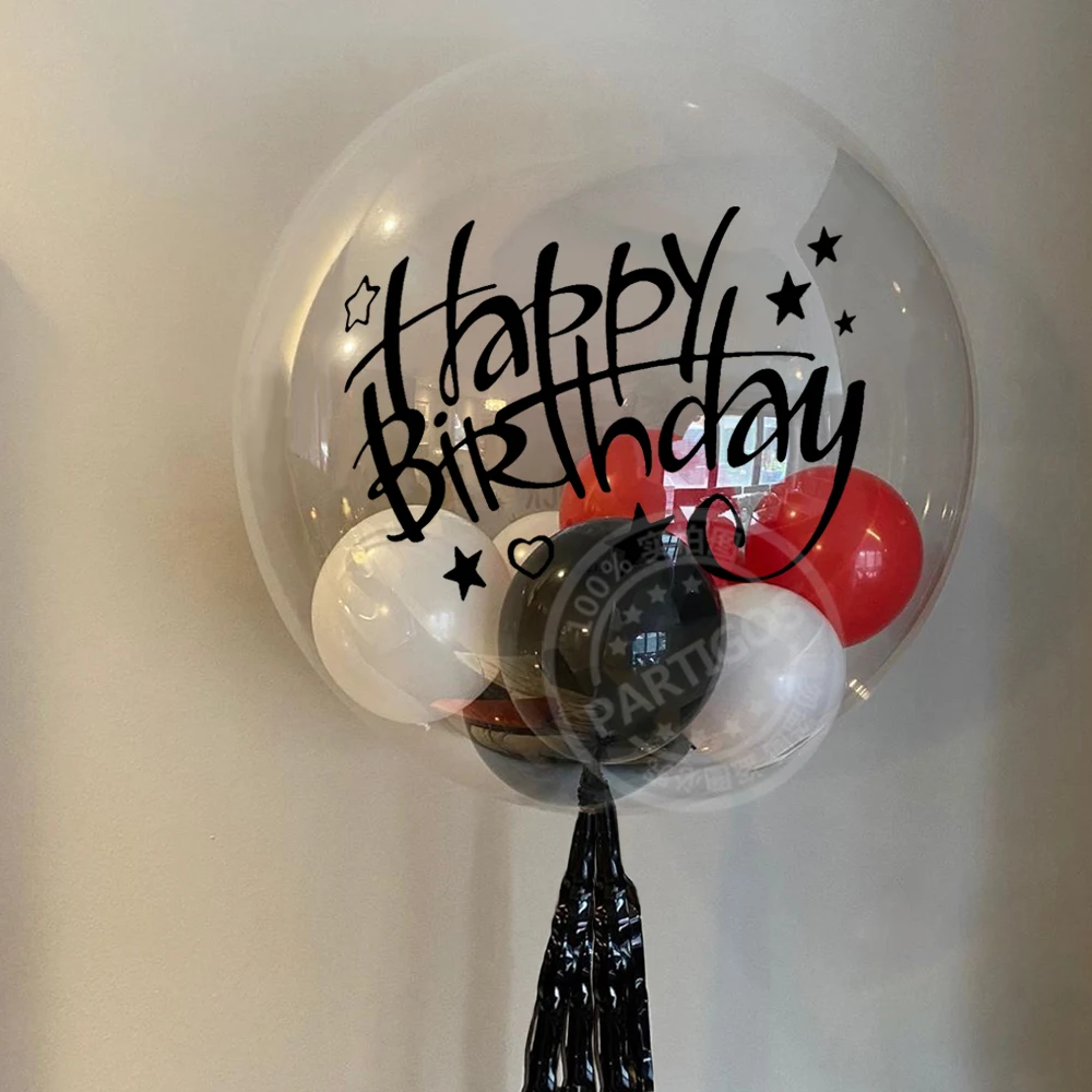 14pcs/set 18inch Transparent Bubble Balloons Helium Clear Bobo Globos Happy Birthday Stickers DIY Red Black Event Party Decor