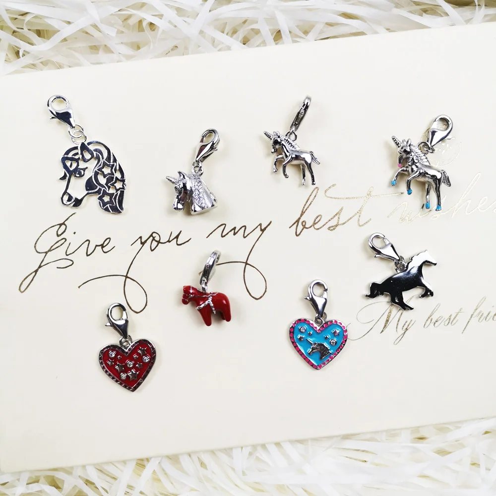 Unicorn Horse Heart Charms Pendant Fit Bracelet Fine Jewelry Accessories 925 Sterling Silver Trendy Cute Gift For Women Girls