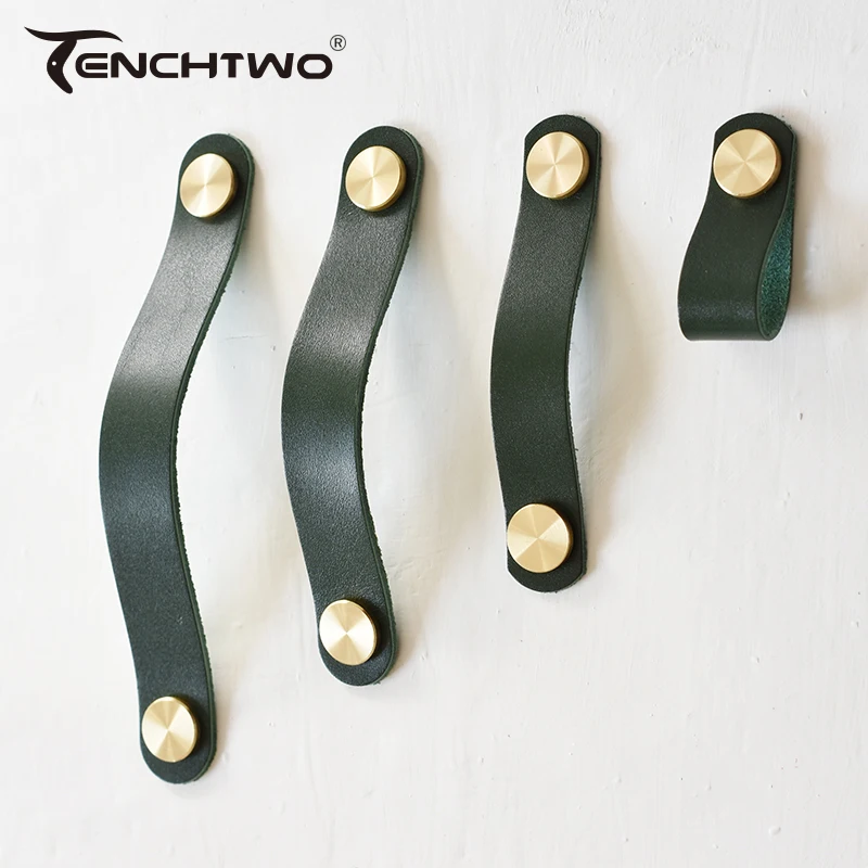 

Green Ltalian Vegetable Tanning Leather Drawer Handle Brass Kitchen Cabinet Knob Cupboard Wardrobe Door Pulls Furniture Hardware