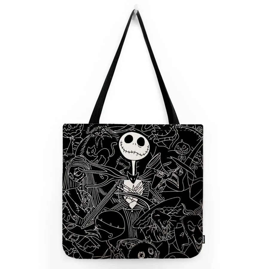 Halloween raccecciante teschio Jack Sally Nightmare natale cartone animato borsa a tracolla pieghevole in lino borsa a tracolla borsa Shopper