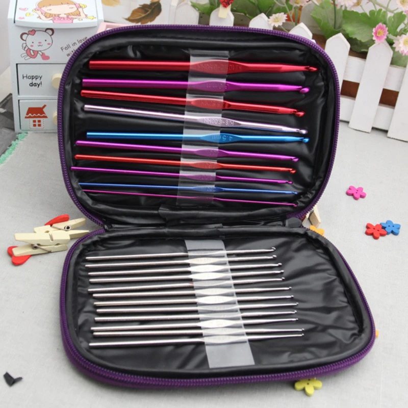 

100sets/lot 22pcs Aluminum Crochet Hooks Needles Knit Weave Stitches Knitting Craft Case