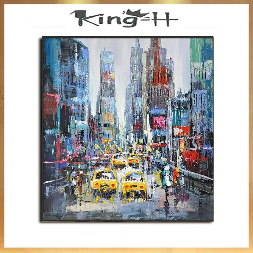 Abstract City Building Cars Oil Painting On Canvas 100% Hand Painted Landscape Painting Wall Art For Living Room Home Decoratio