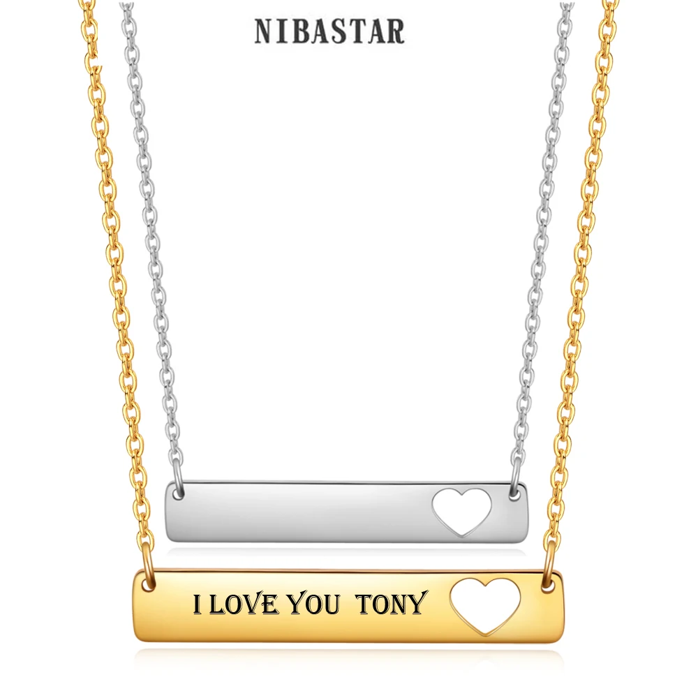 

NIBASTAR Personalized Square Custom Necklace For Woman Engrave Name ID Time Number Plate Necklace Simple Fashion Chain Jewelry