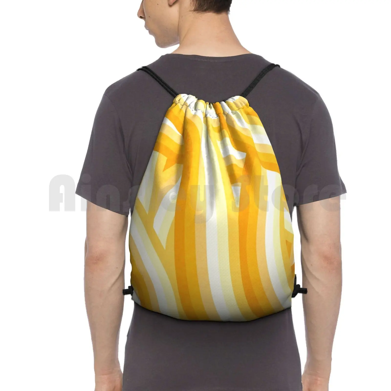 Mellow Yellow And Orange 70’s Style Rainbow Stripes Backpack Drawstring Bags Gym Bag Waterproof Yellow Orange Mustard