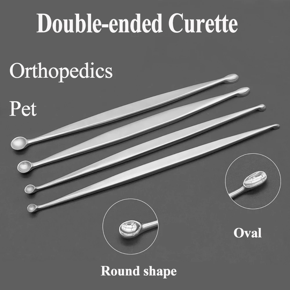 Professional Stainless Steel Pet Orthopedic Double-headed Curette Spatula Weighing Spoon Clinic Dog Cat Care Supplies