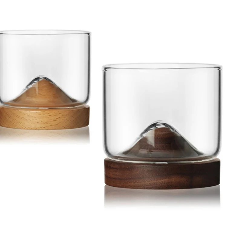 2020 Mountain-shaped wooden bottom glass small wine glass Irish whiskey glass whisky lovers wine glass 4oz drinking glasses