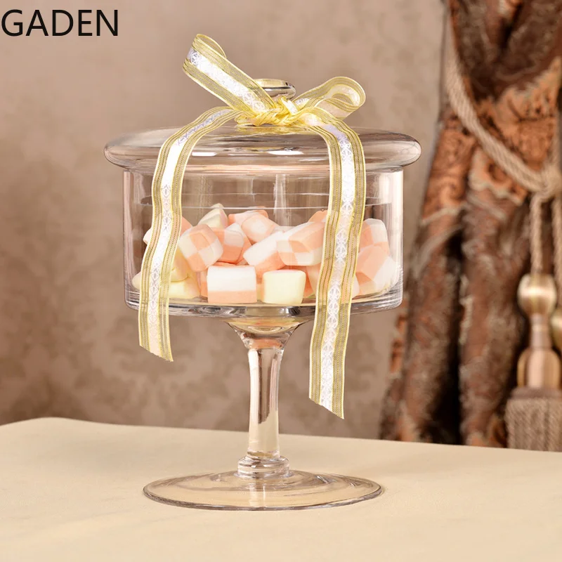 European-style Transparent Glass Cake Tray Fruit Tray High-foot Tray Dust Cover Wedding Creative Home Dessert Table Decoration