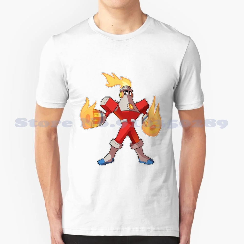 Mini Fireman Exe 100% Cotton T-Shirt Megaman Fireman Mmbn Kawaii Video Games Game Art Torchman Kids Hot Boss Gaming Gamer