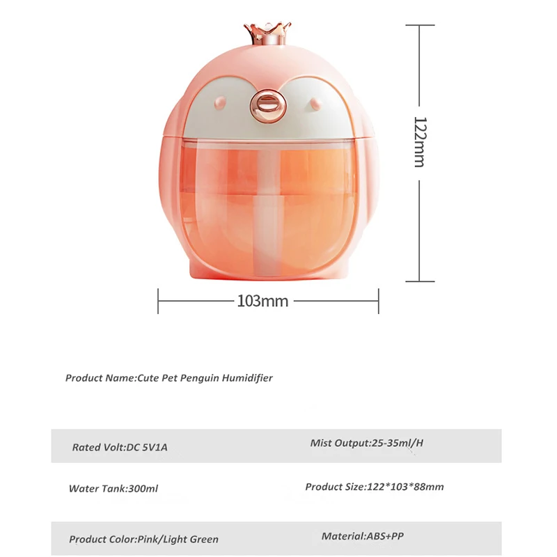 Aromatherapie Ätherisches Öl Luftbefeuchter Tragbare Nette Pinguin 300ml Ätherische Öle Diffusor Ultraschall-luftbefeuchter Farbe Nacht Lampe