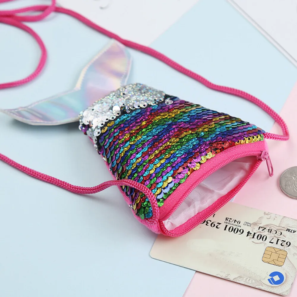 Christmas Decoration Elegant Ms. Mermaid Tail Sequined Wallet Girl Messenger Bag Sling Card Bag Glitter Zero Children\'s Gifts