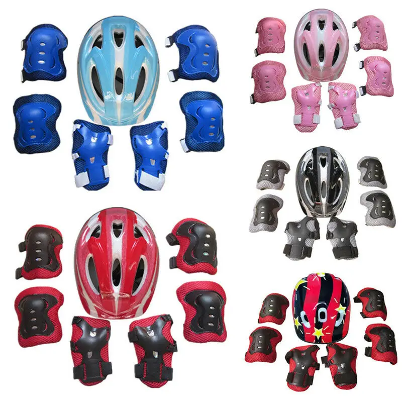 7PCS Toddler Girls Boys Protect Helmet Knee Elbow Wrist Pad Set for Cycling Skate Helmet for Roller Skating Ski Protective Gear