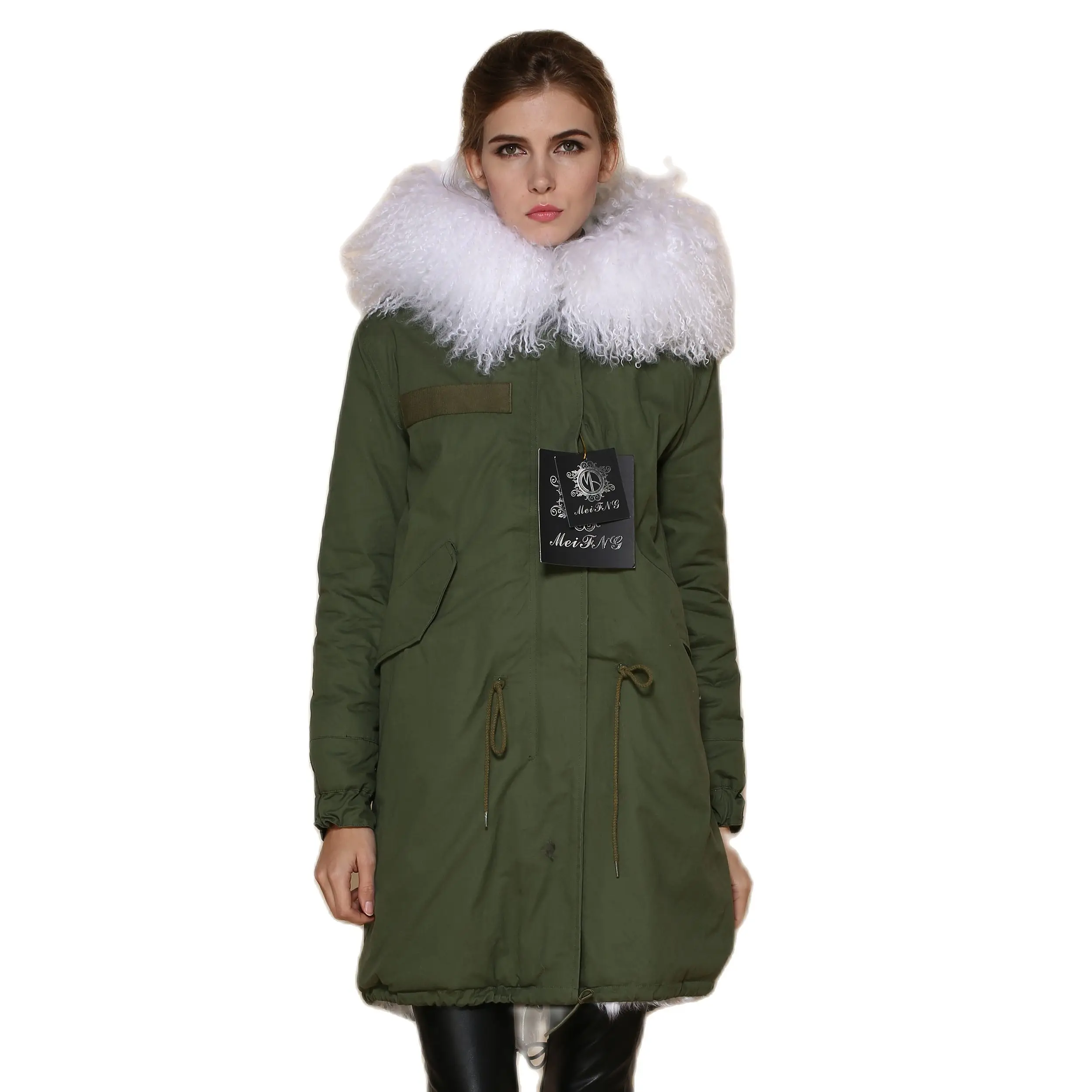 Hotest Warm Winter Coat Lamb Jacket Outwear Real Fur Lining First Grade Quality Real White Lamp Fur Parka Long Parka Coat MrMrs