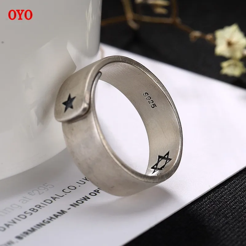 

S925 sterling silver Korean version of simple fashion wild brushed six-pointed star open ladies ring