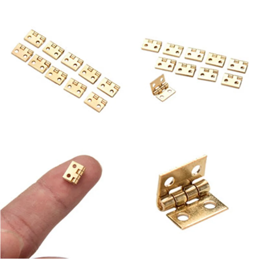 20 sztuk 10x8mm malutki złoty/srebrny Mini mały metalowy zawias do 1/12 domu miniaturowy sprzęt domowy do meble do domku dla lalek szafek