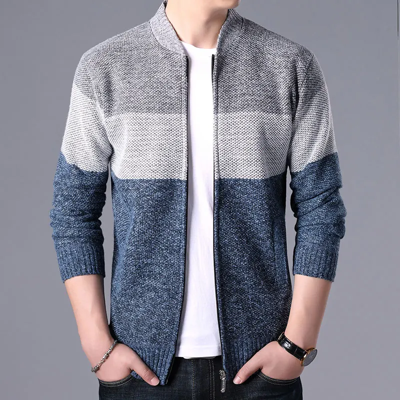 Men\'s Sweats Slim Fit Patchwork Knited Cardigan Coats Brand Clothing Knitwear Sweatercoats Tops Outerwear Zipper Jacket Winter