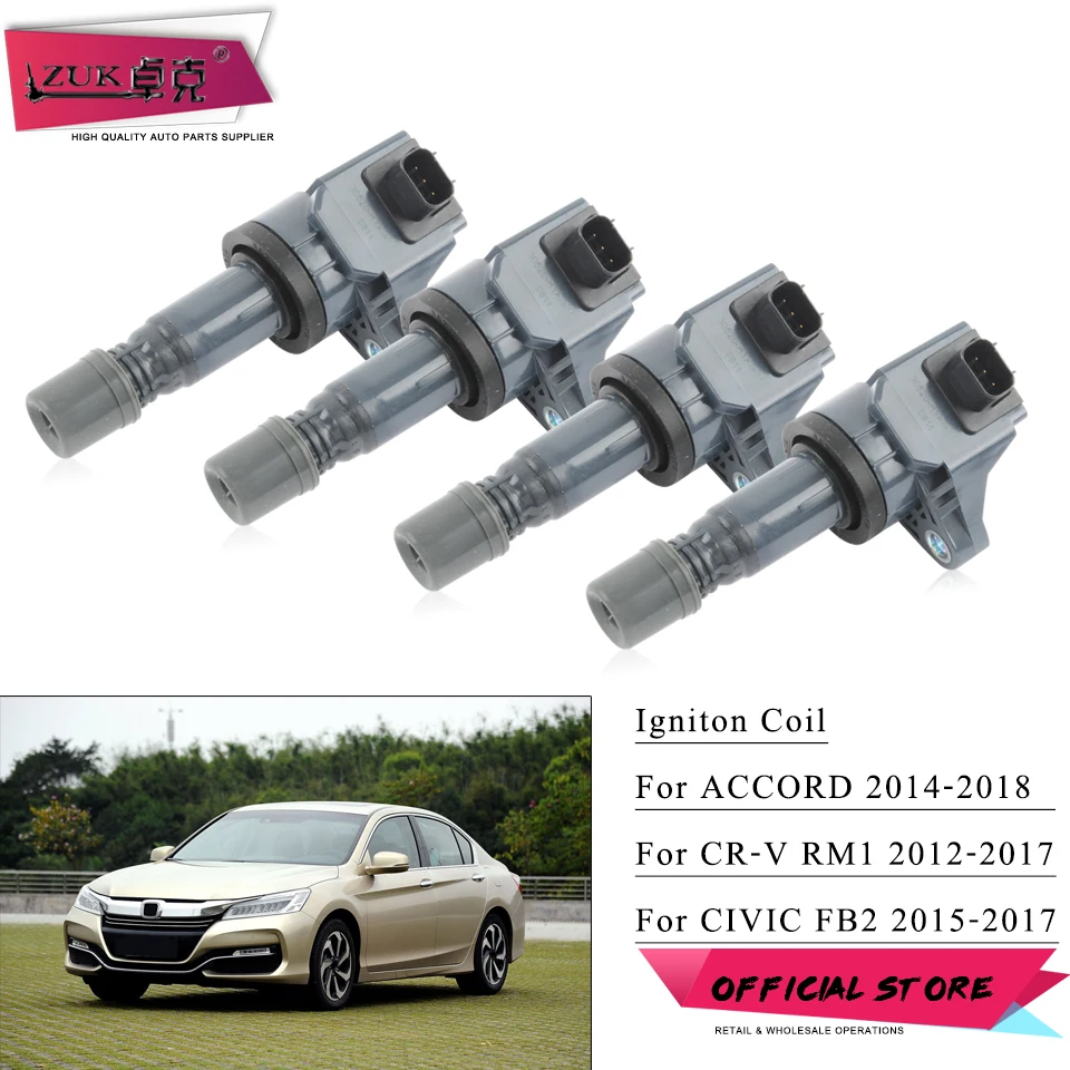 

ZUK 4PCS/Lot For HONDA CIVIC 2012-2015 ACCORD CRV 2012-2017 VEZEL HR-V 1.8L 2.0L Ignition Coil Candles OEM:30520-R1A-A01