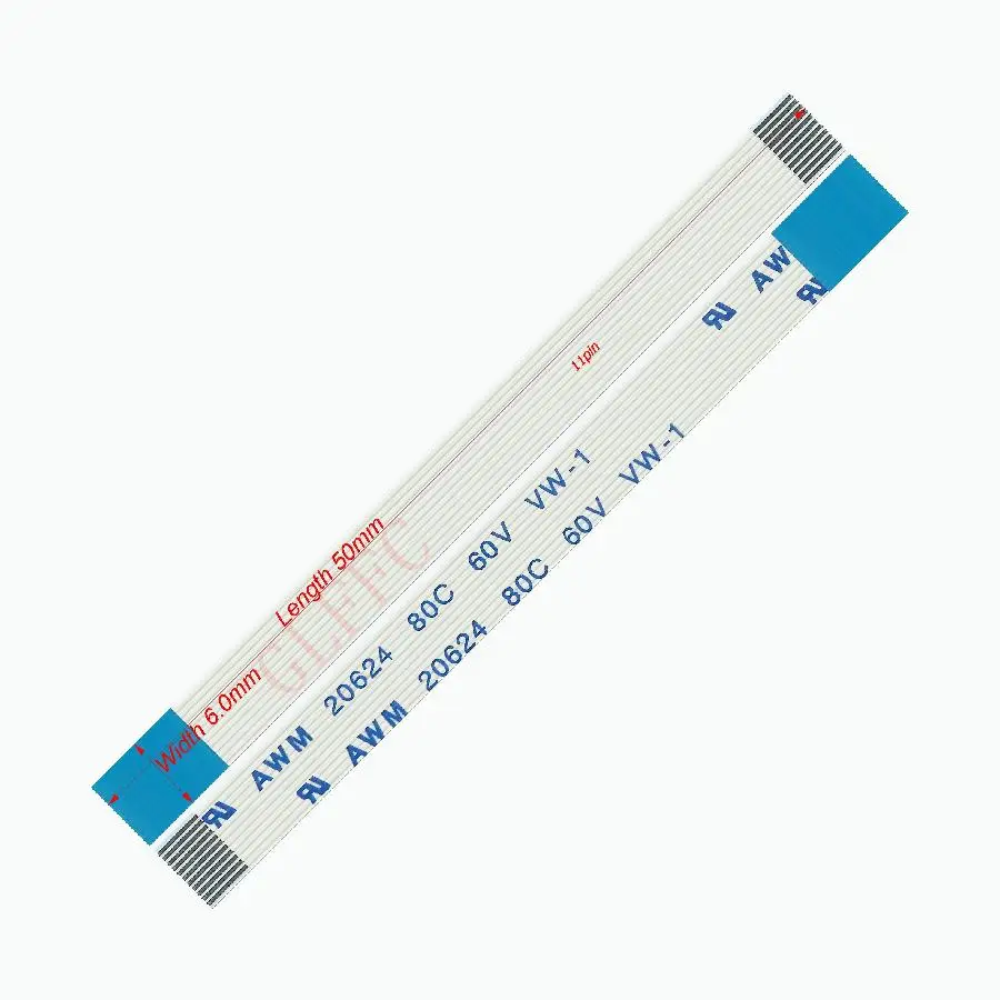 11pin 0.5pitch 50mm-1400mm B-type Flexible Flat Cable FFC awm 20624 ROHS for TTL LCD DVD Computer