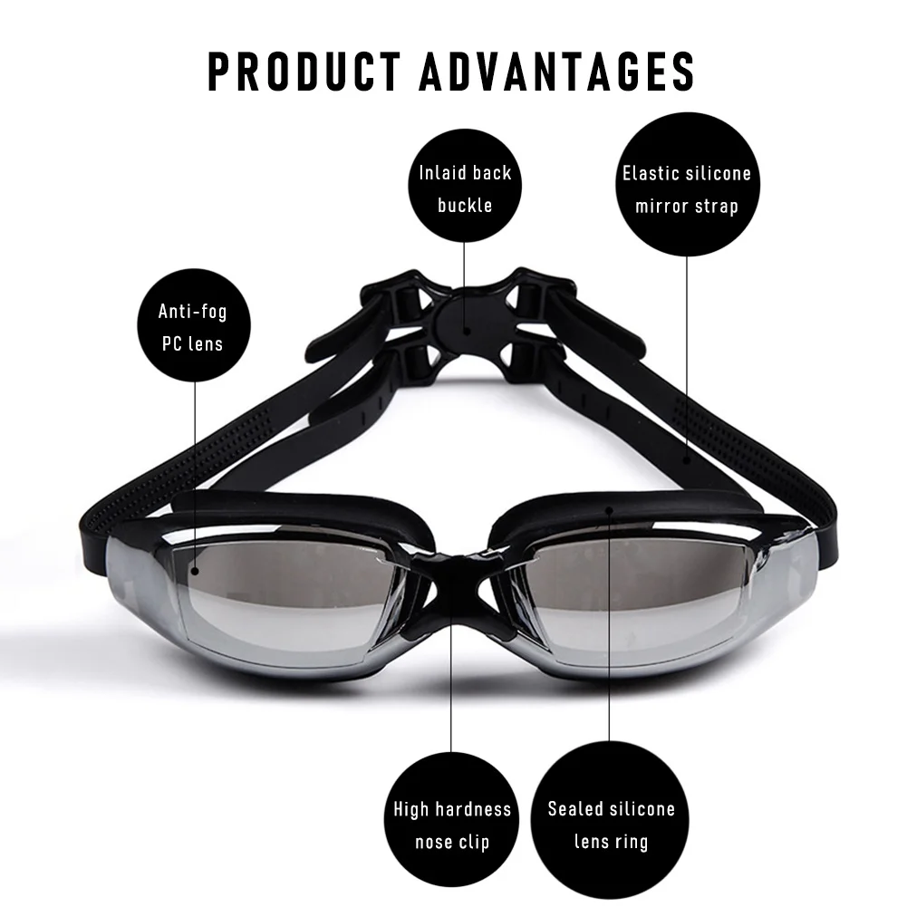 1Pcs Big Frame Plating Waterproof Anti-fog Swimming Glasses Men Women Myopia Ribbon Digital Surfing Electroplated MT Equipment