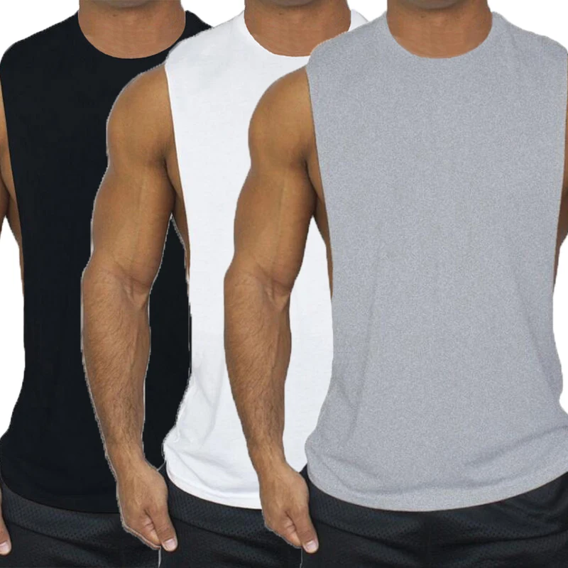 3 Pack Plain Bodybuilding Tank Top Men Summer Cotton Fashion Fitness Open Side Vest Muscle Workout Gym Sleeveless Shirt