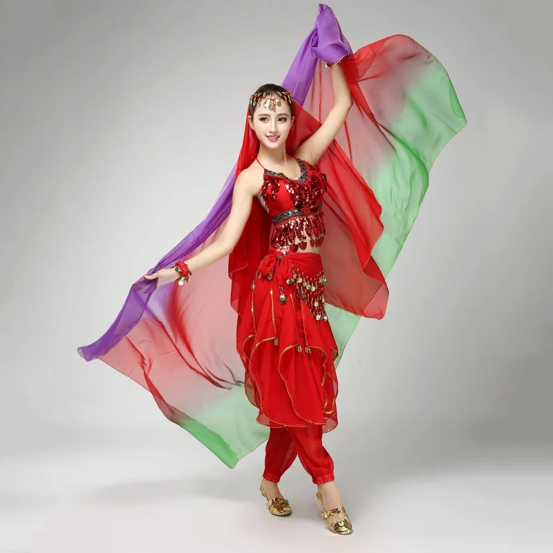 EFINNY 6 Colors Belly Dance Veil 220cm*120cm Silk-like Bollywood Dancing Scarf Shawl for Ladies