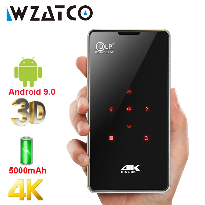 

Проектор WZATCO P09 MINI 3D DLP Smart Android 9.0 WIFI Airplay портативный проектор со встроенной батареей для подарка на путешествие