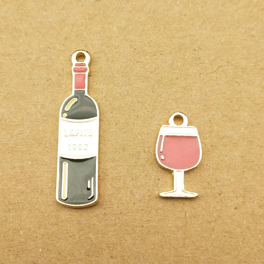 10pcs Wine Bottle Cup Charm for Jewelry Making Enamel Pendant Bracelet Necklace Accessories Diy Supplies Zinc Alloy Gold Plated