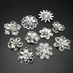 Free shipping 4PCs Silver Tone Metal Filigree Flower Wraps Connectors Embellishments Crafts Gift Decoration DIY Jewelry