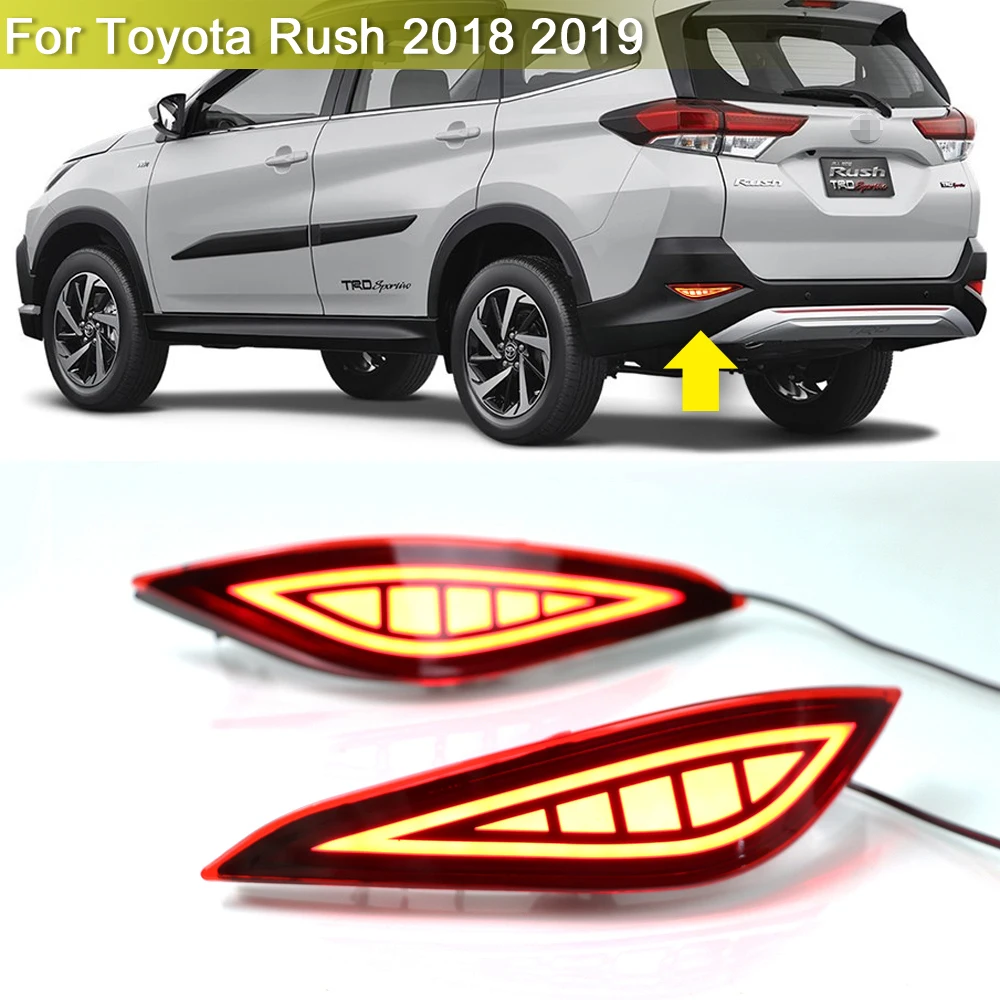 

2-in-1 LED Rear Bumper Reflector Lamp Running Warning Light With Tail Brake Stop Light For Toyota Rush 2018 2019