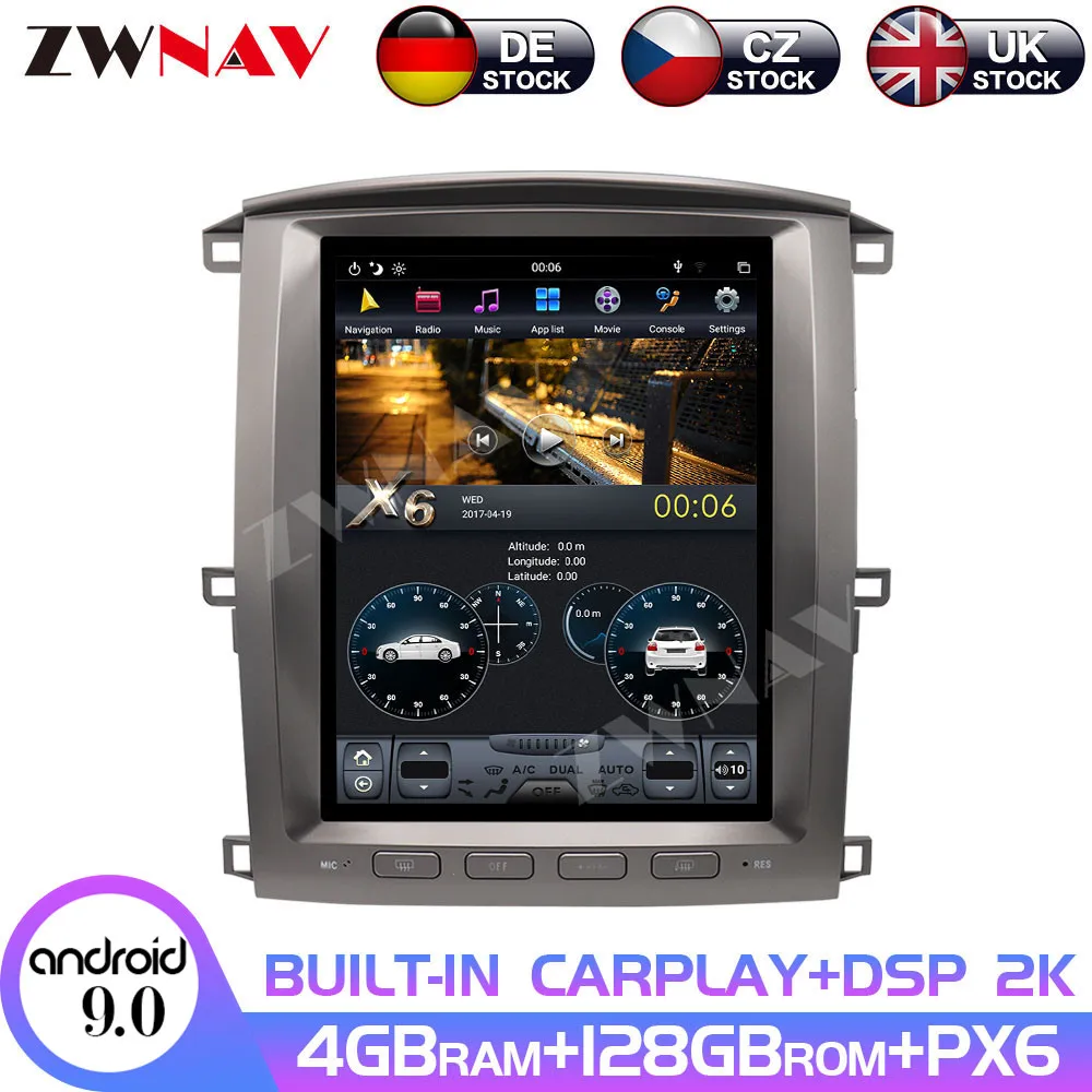 Android 10 For Lexus LX470/TOYOTA Land Cruiser LC100 2002 - 2007 PX6 Vertical Tesla With DSP Carplay Car Multimedia Player 2DIN