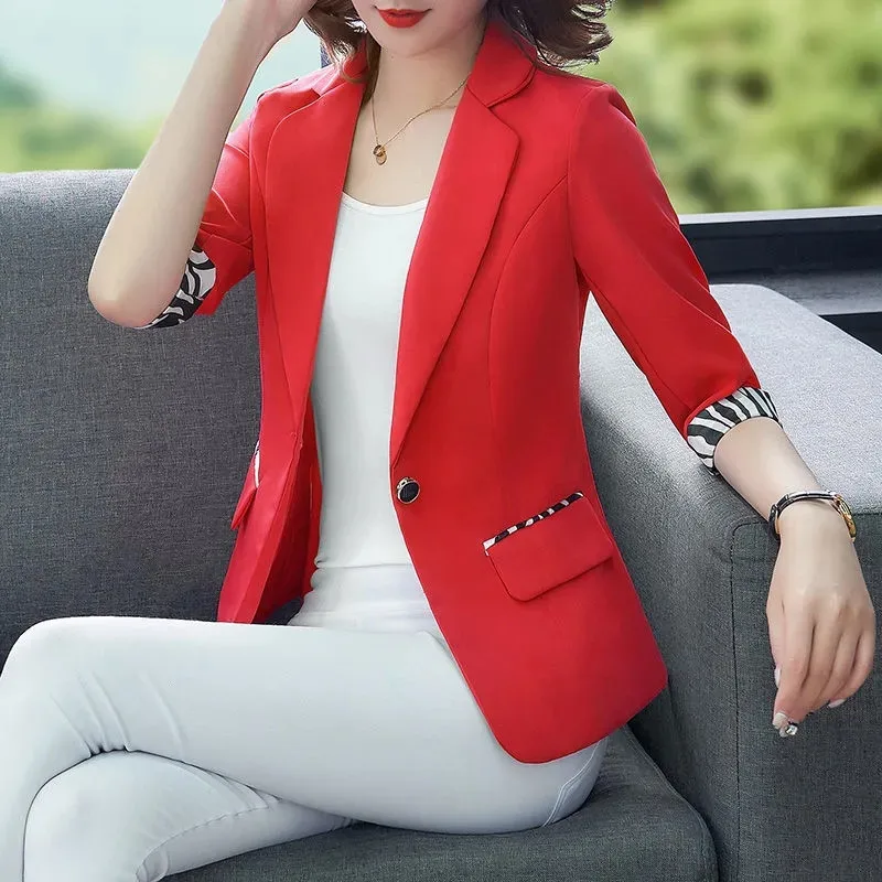 2024 yeni Blazer Suit kadın kore İnce moda elbise Blazer Patchwork kısa tek düğme Lady ofis küçük takım elbise ceket 3XL Tops